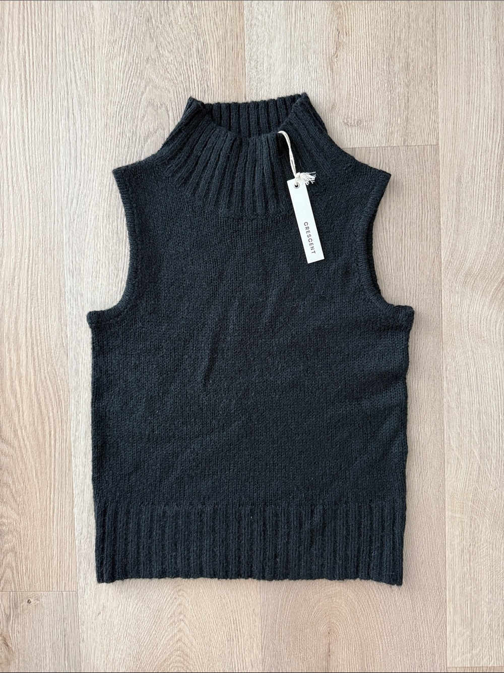 Crescent Black Ribbed Mock Neck Knit Sleeveless Top